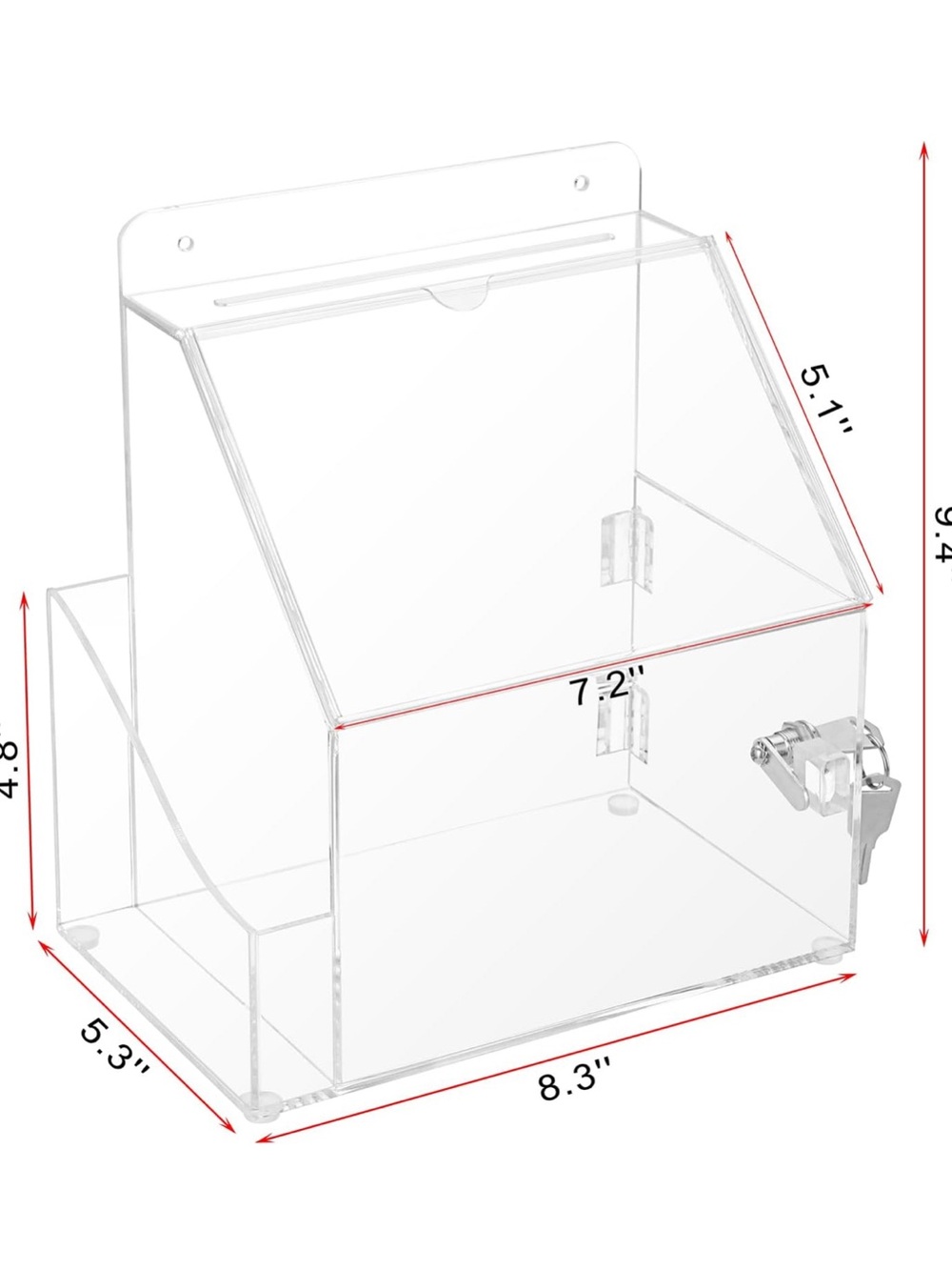 New Clear Acrylic Donation Suggestion Ballot Box with Lock, 2 Keys & Side Pocket